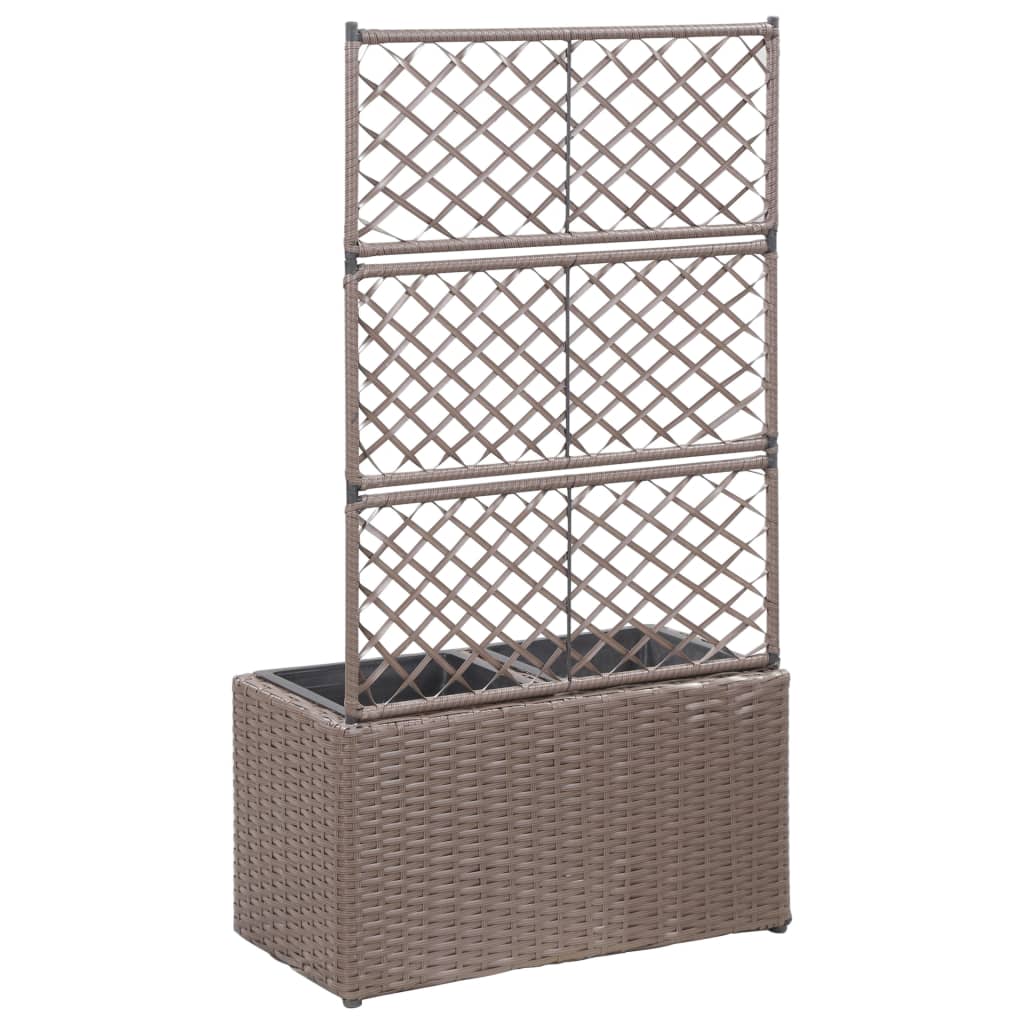 vidaXL Donica z kratką i 2 wkładami, 58x30x107 cm, polirattan, brązowa