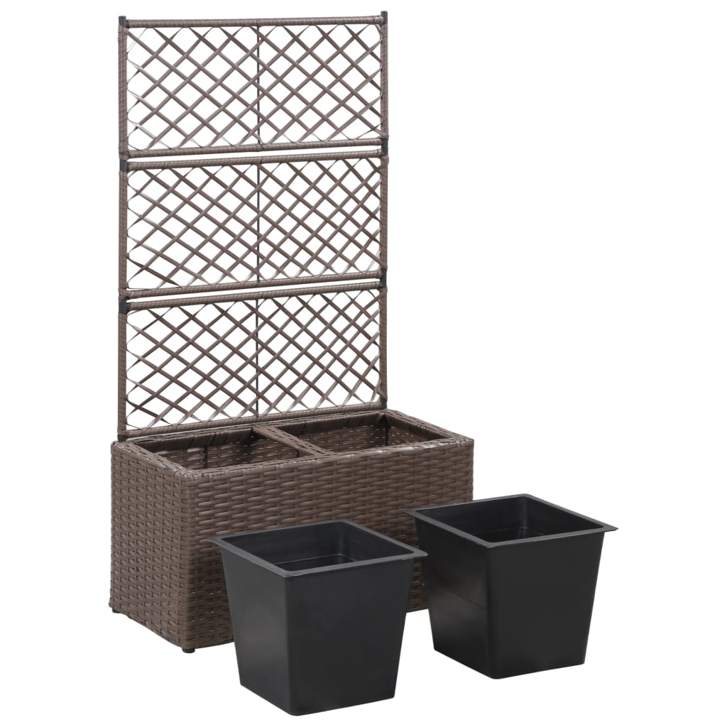 vidaXL Donica z kratką i 2 wkładami, 58x30x107 cm, polirattan, brązowa