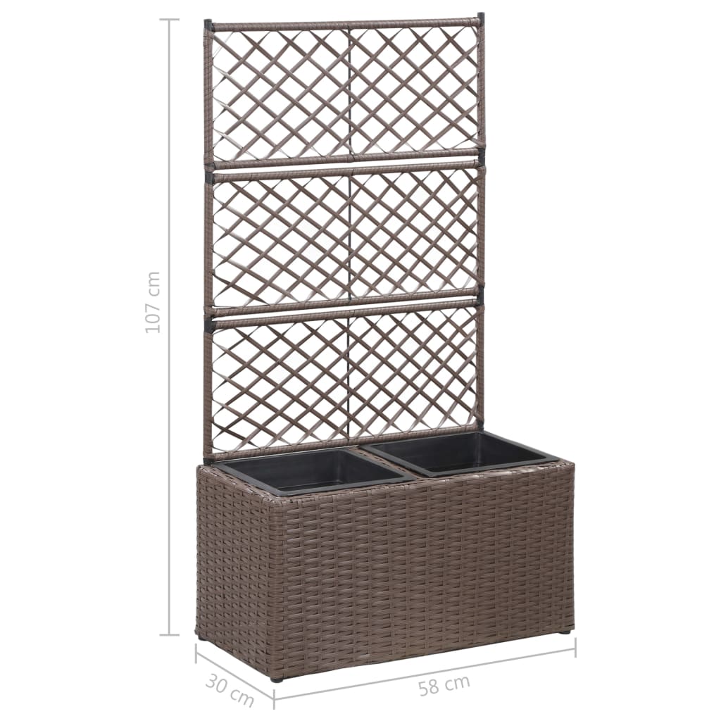 vidaXL Donica z kratką i 2 wkładami, 58x30x107 cm, polirattan, brązowa