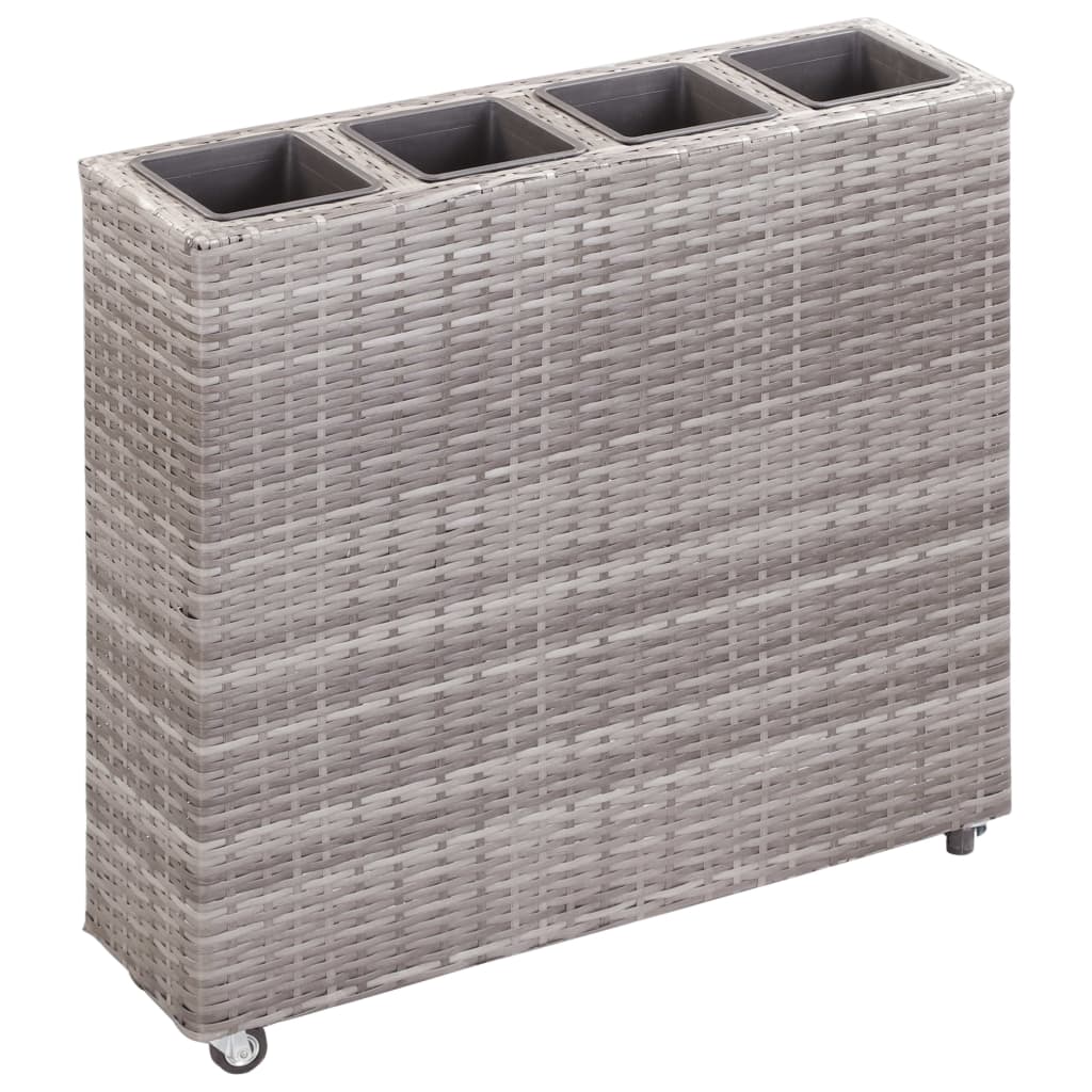 vidaXL Podwyższona donica z 4 wkładami, 80x22x79 cm, rattan PE, szara