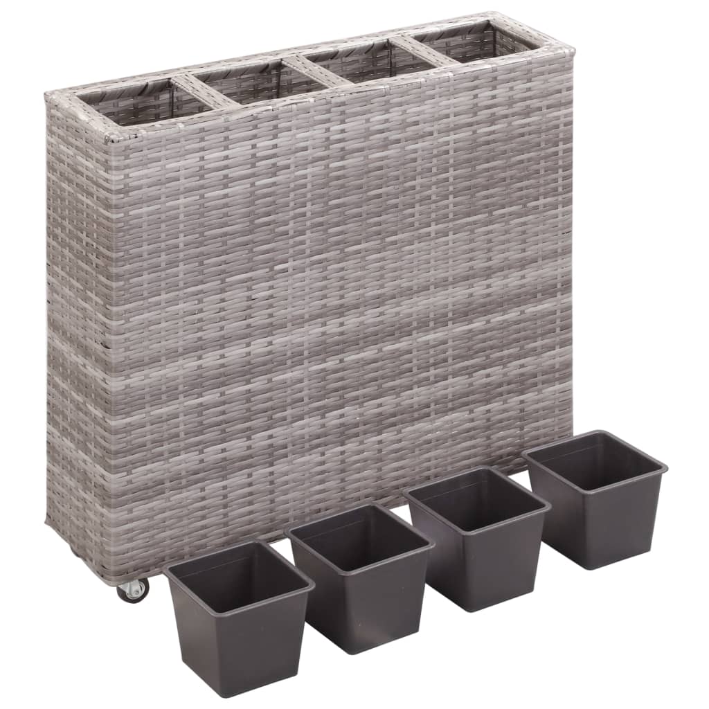 vidaXL Podwyższona donica z 4 wkładami, 80x22x79 cm, rattan PE, szara