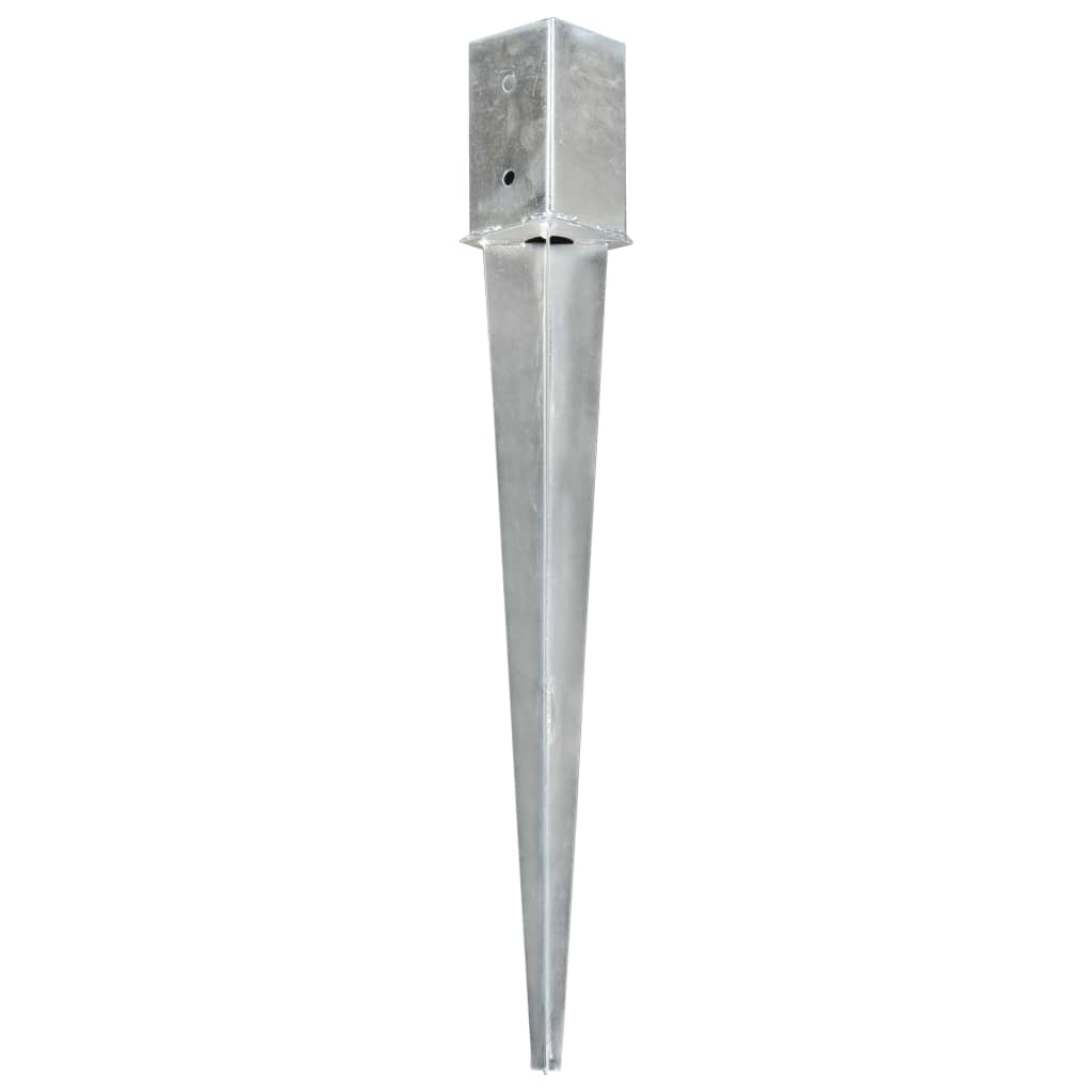 vidaXL Kołki gruntowe, 2 szt., srebrne, 8x8x76 cm, stal galwanizowana