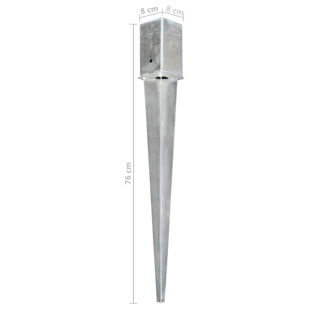 vidaXL Kołki gruntowe, 12 szt., srebrne, 8x8x76 cm, stal galwanizowana