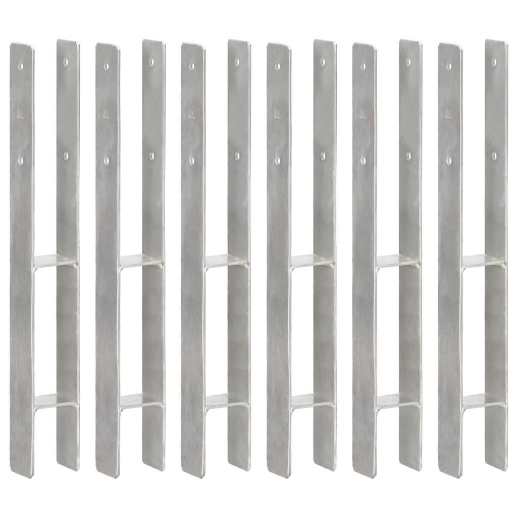 vidaXL Kotwy do słupków, 6 szt., srebrne, 7 x 6 x 60 cm, stal
