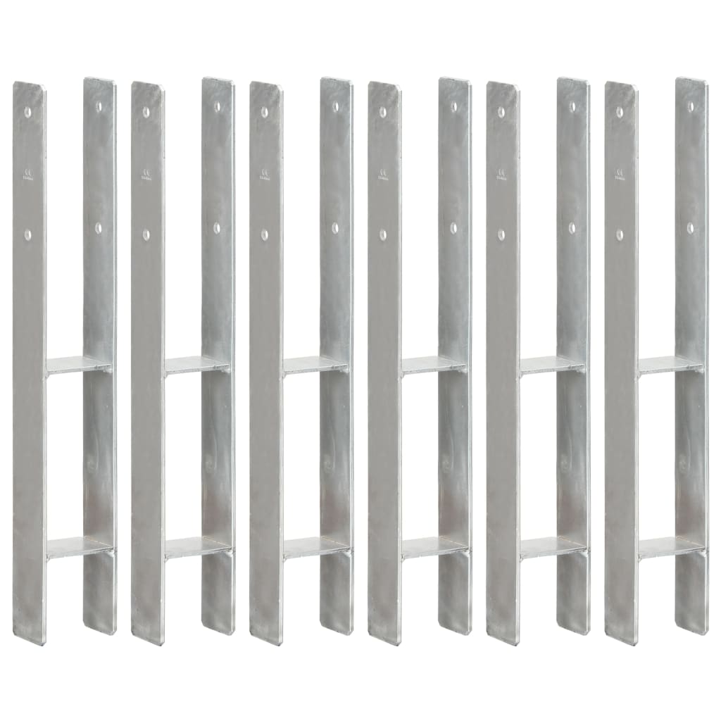 vidaXL Kotwy do słupków, 6 szt., srebrne, 8 x 6 x 60 cm, stal