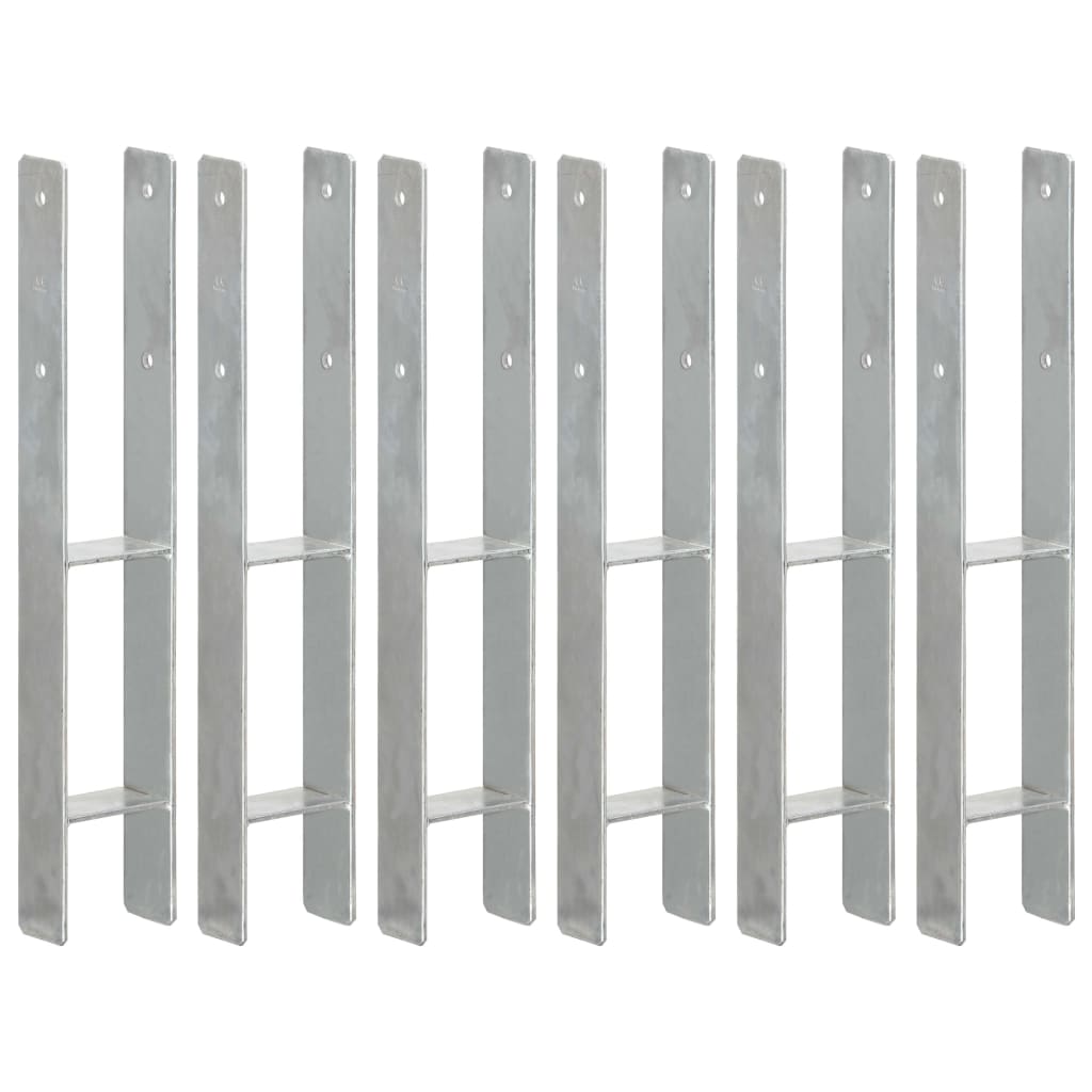 vidaXL Kotwy do słupków, 6 szt., srebrne, 9x6x60 cm, stal