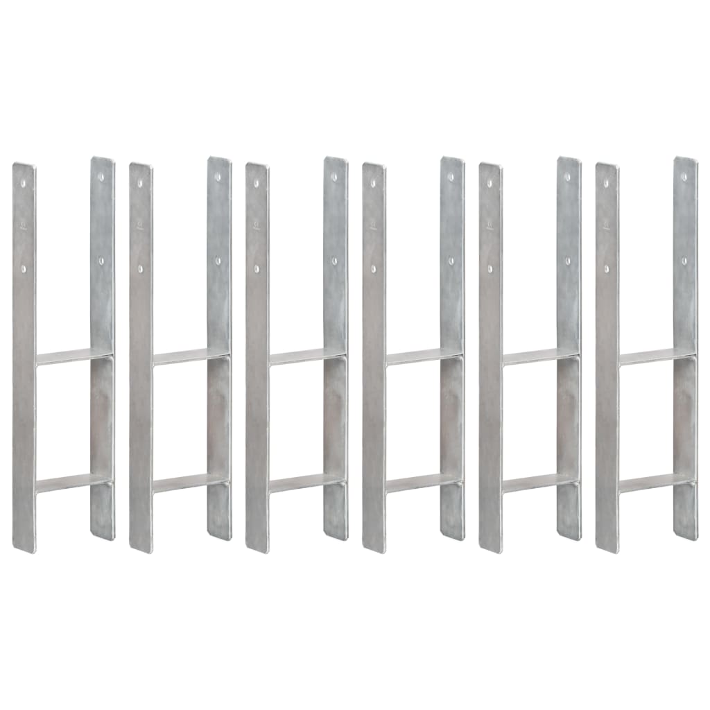 vidaXL Kotwy do słupków, 6 szt., srebrne, 14 x 6 x 60 cm, stal