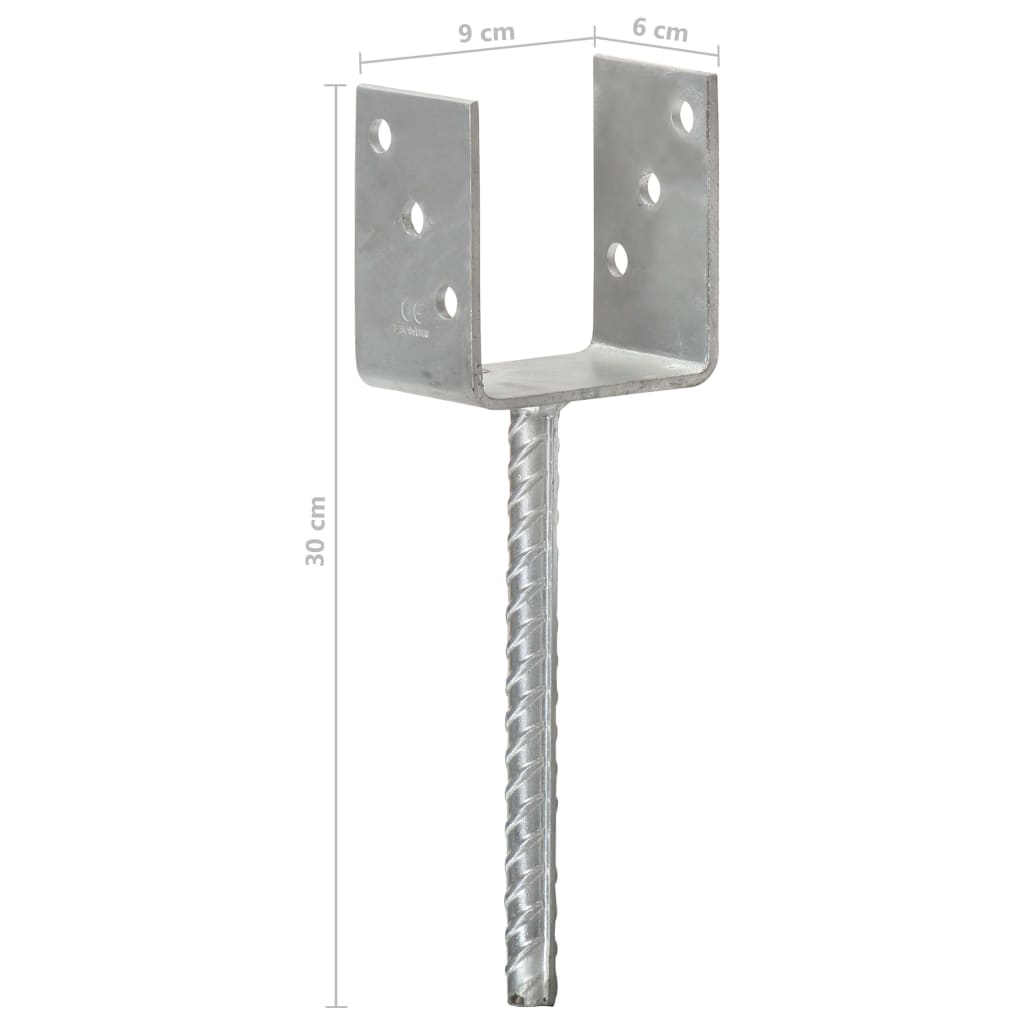 vidaXL Kotwy do słupków, 6 szt., srebrne, 9x6x30 cm, stal