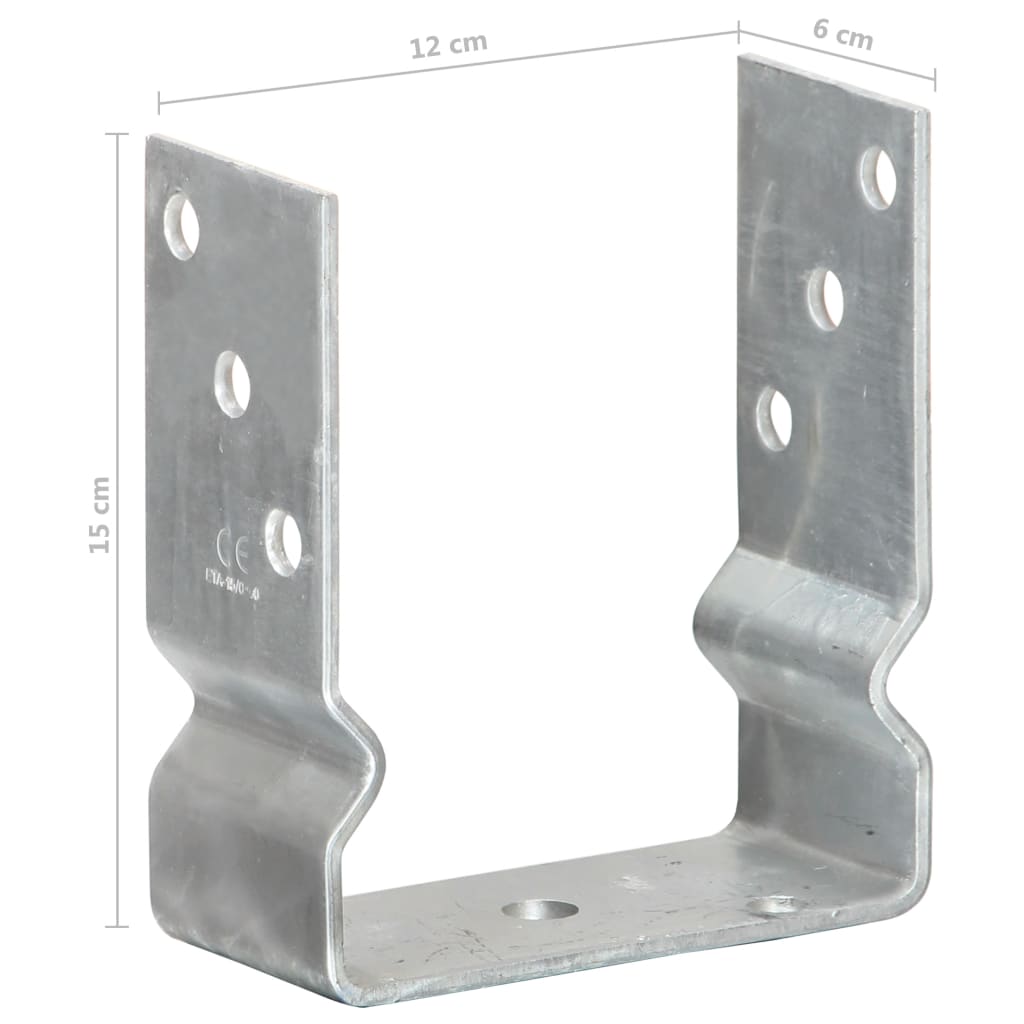 vidaXL Kotwy do słupków, 6 szt., srebrne, 12 x 6 x 15 cm, stal
