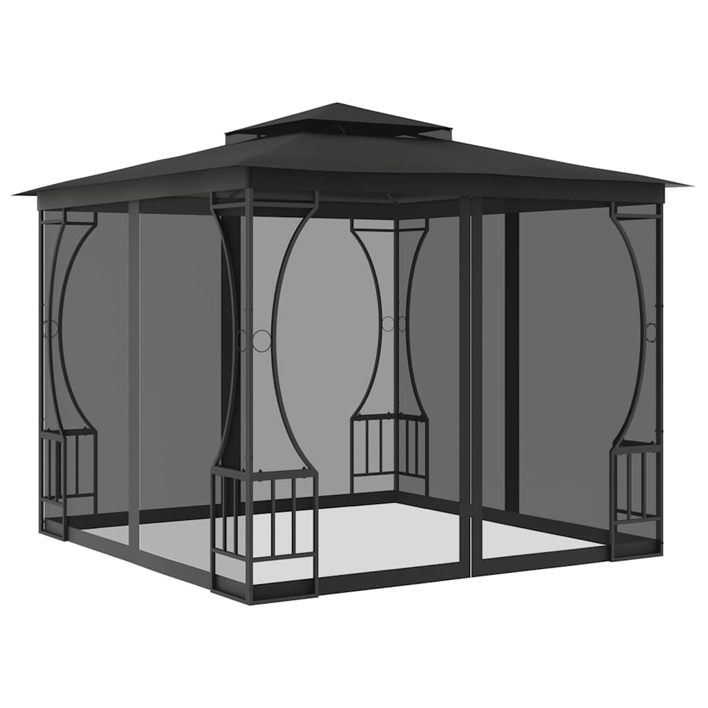 vidaXL Altana ogrodowa z siatkami, 300x300x265 cm, antracytowa