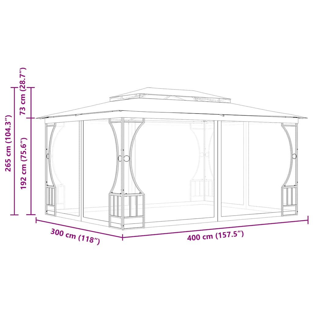 vidaXL Altana ogrodowa z siatkami, 300x400x265 cm, antracytowa