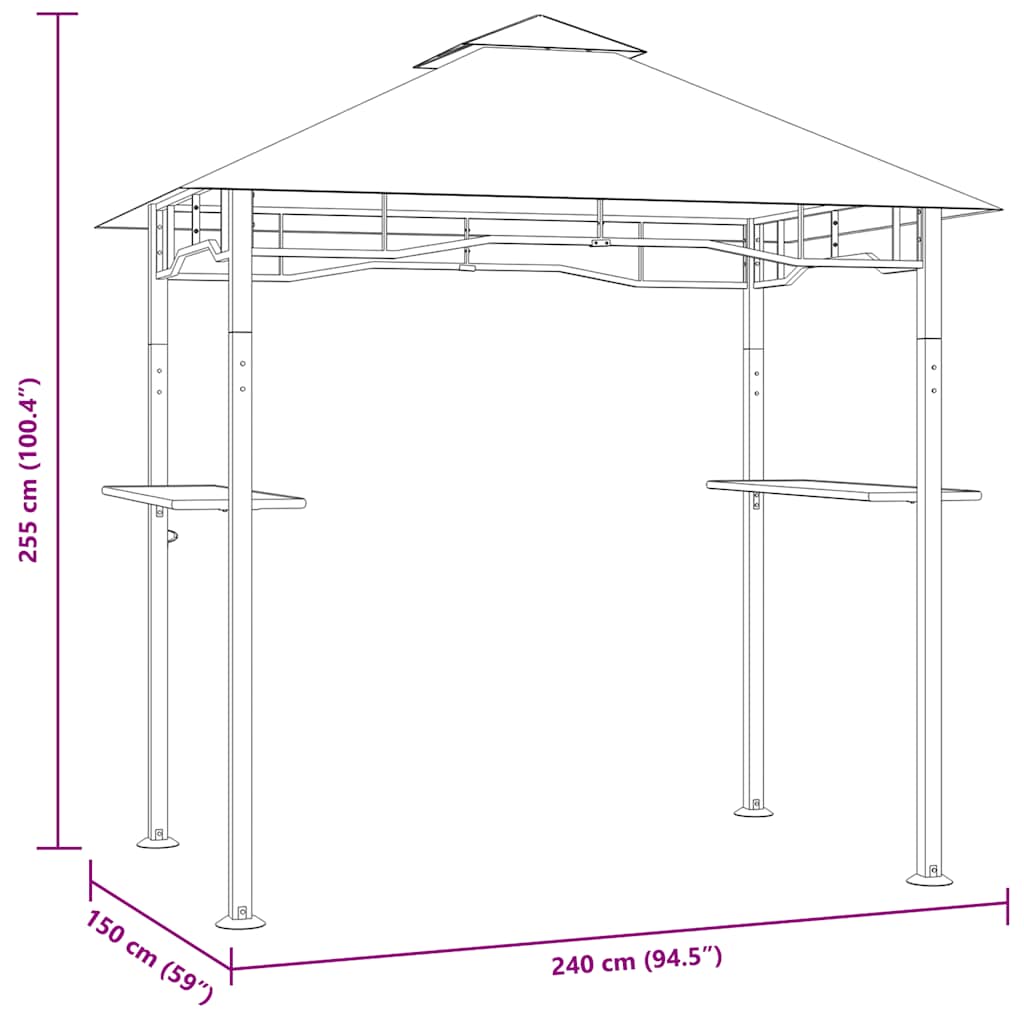 vidaXL Altanka nad grill, 240x150x255 cm, antracytowa, stal