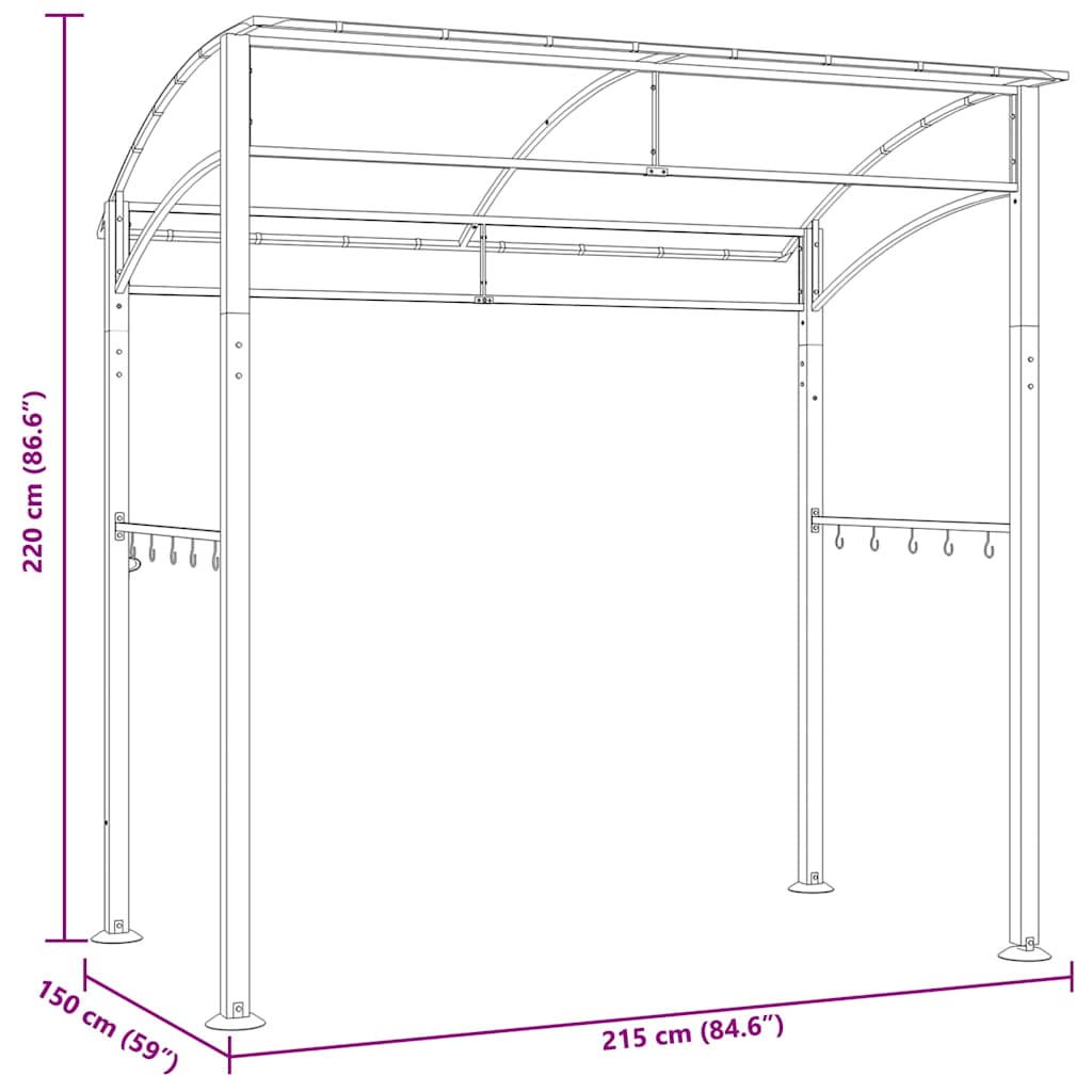 vidaXL Altanka nad grill, 215x150x220 cm, antracytowa, stal