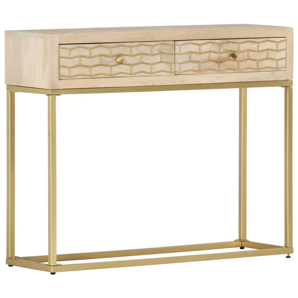 vidaXL Stolik typu konsola, złoty, 90 x 30 x 75 cm, lite drewno mango