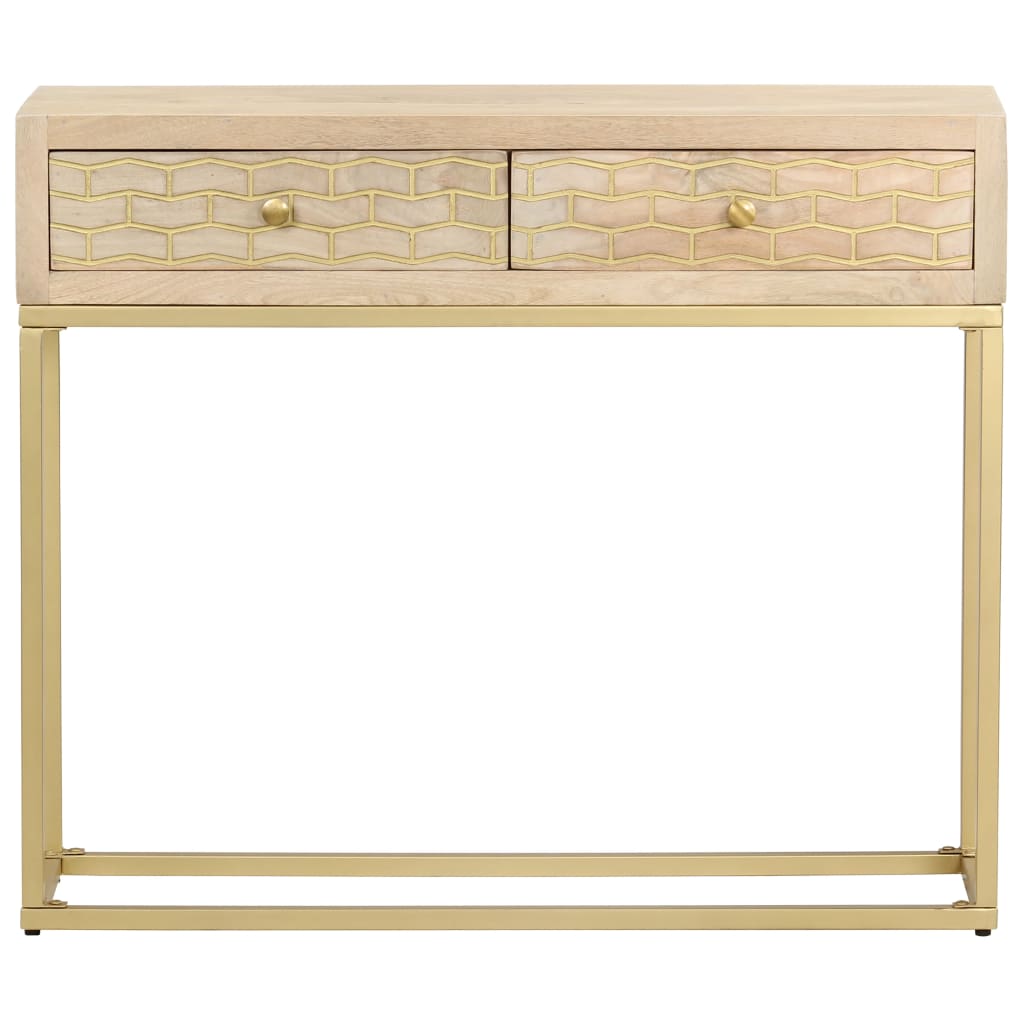 vidaXL Stolik typu konsola, złoty, 90 x 30 x 75 cm, lite drewno mango