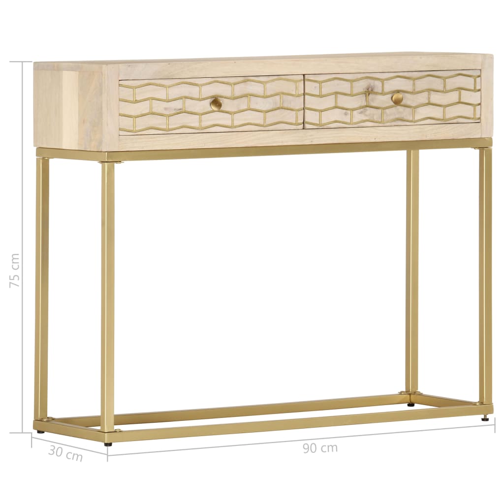 vidaXL Stolik typu konsola, złoty, 90 x 30 x 75 cm, lite drewno mango