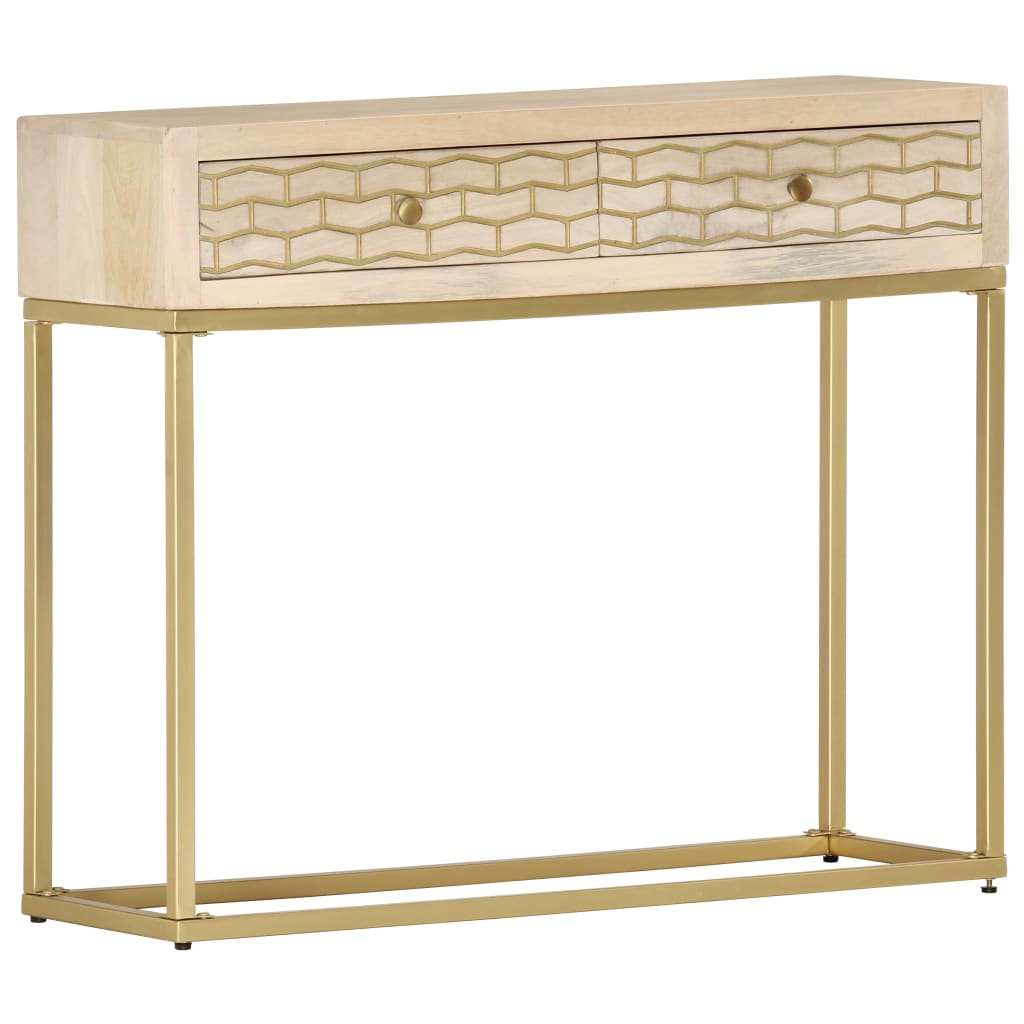 vidaXL Stolik typu konsola, złoty, 90 x 30 x 75 cm, lite drewno mango