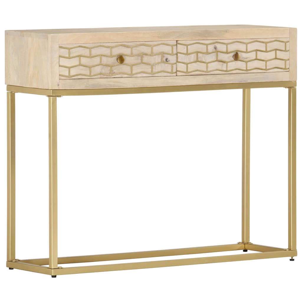 vidaXL Stolik typu konsola, złoty, 90 x 30 x 75 cm, lite drewno mango