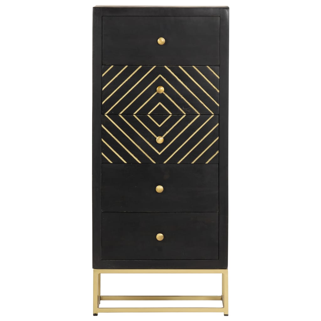 vidaXL Komoda, czarno-złota, 45 x 30 x 105 cm, lite drewno mango