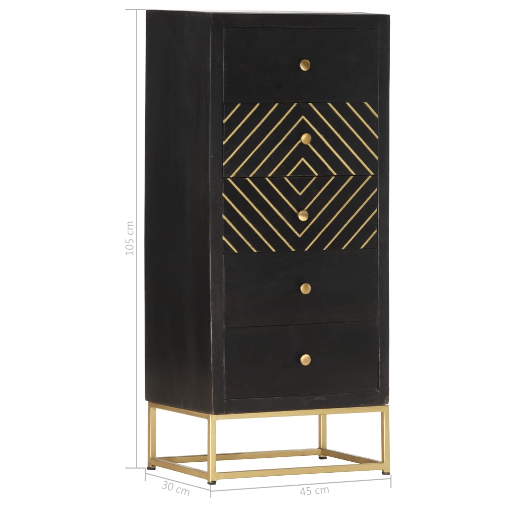 vidaXL Komoda, czarno-złota, 45 x 30 x 105 cm, lite drewno mango