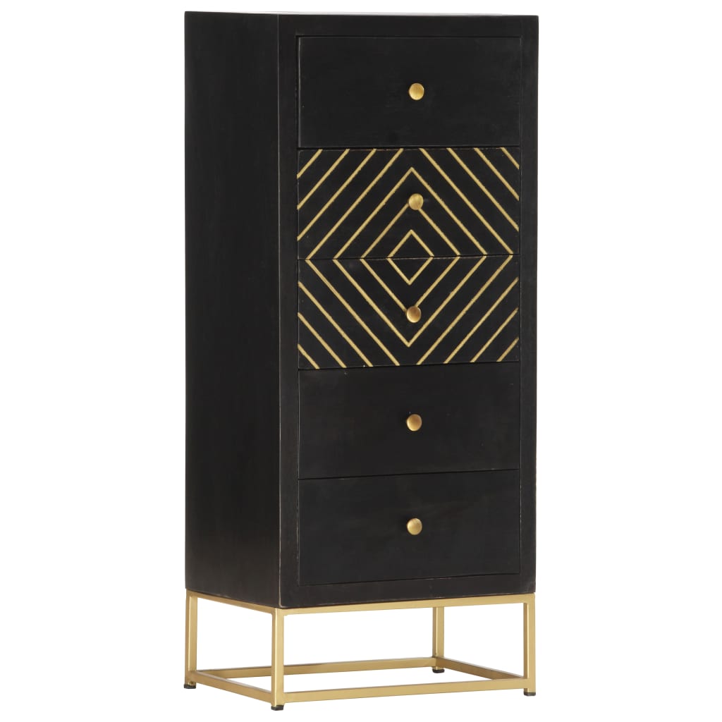 vidaXL Komoda, czarno-złota, 45 x 30 x 105 cm, lite drewno mango