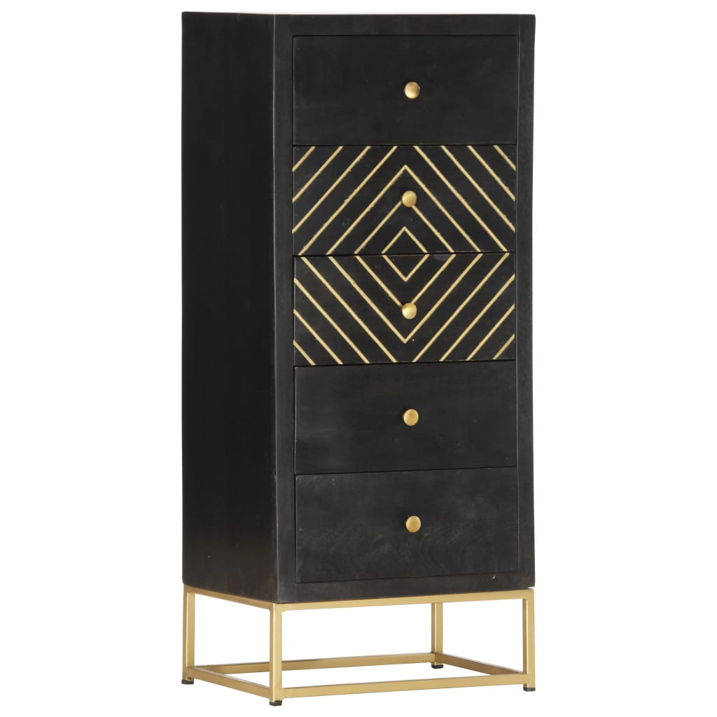 vidaXL Komoda, czarno-złota, 45 x 30 x 105 cm, lite drewno mango
