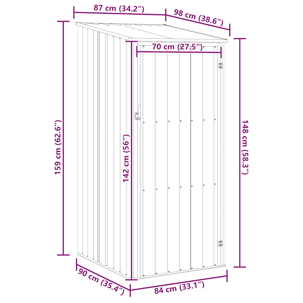 vidaXL Szopa ogrodowa, antracyt, 87x98x159 cm, stal galwanizowana