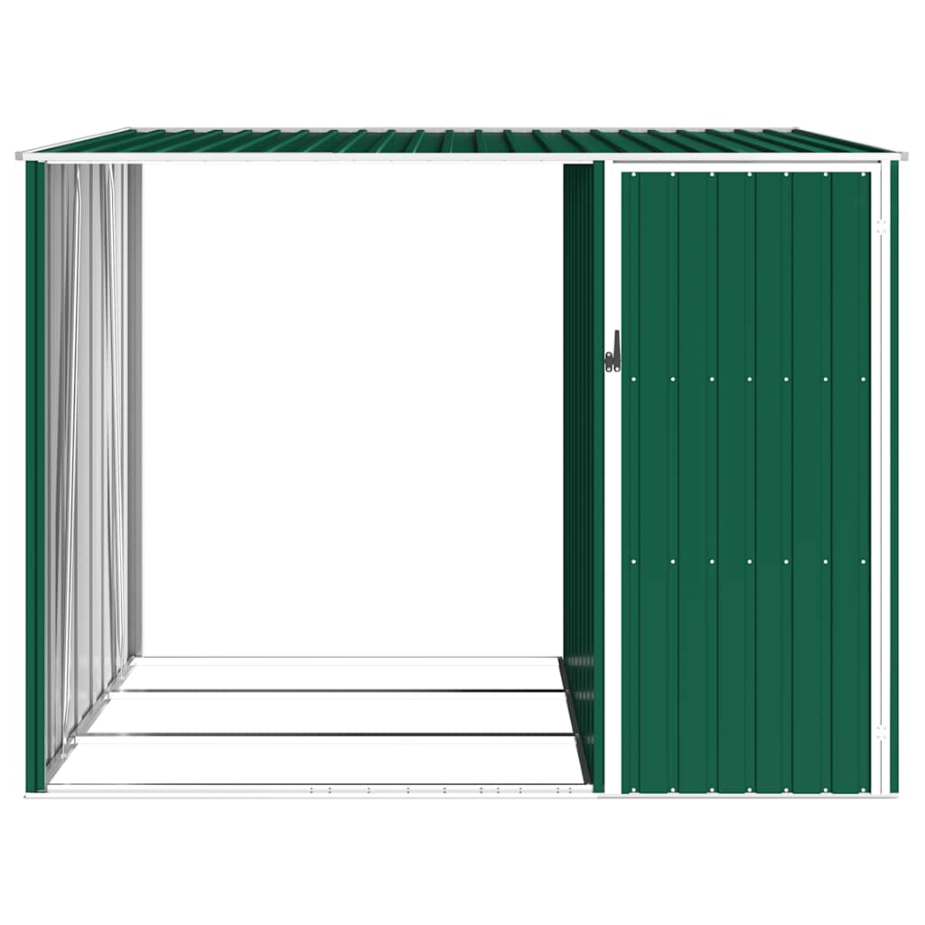vidaXL Szopa z wiatą na drewno, zielona, 245x98x159 cm, stal