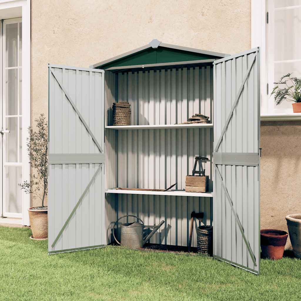 vidaXL Szopa ogrodowa, zielona, 116x45x175 cm, stal galwanizowana