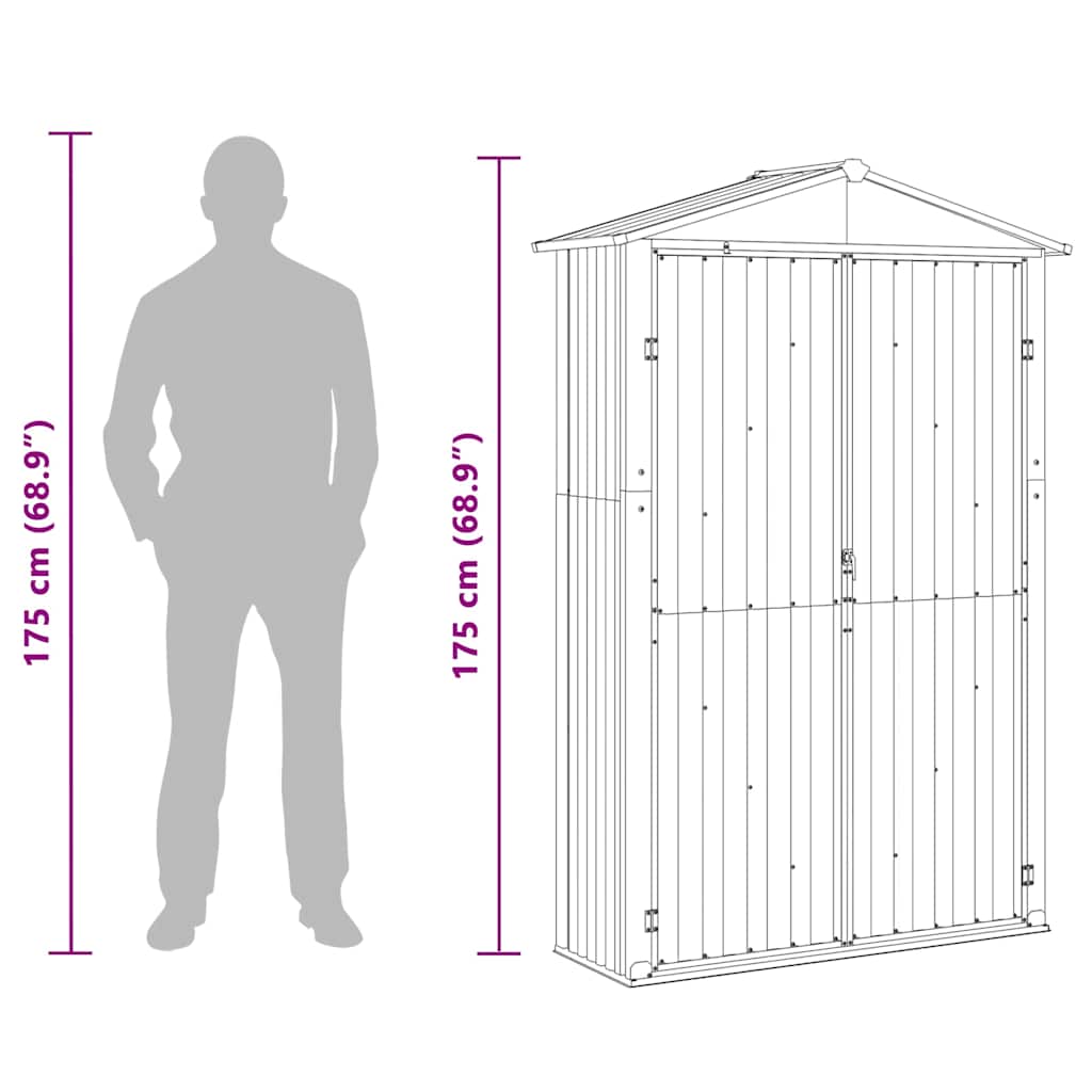 vidaXL Szopa ogrodowa, szara, 116x45x175 cm, stal galwanizowana