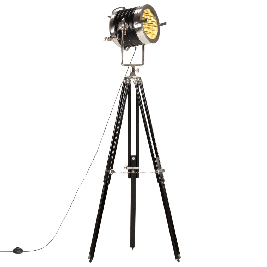 vidaXL Lampa podłogowa na trójnogu, czarna, lite drewno mango, 171 cm