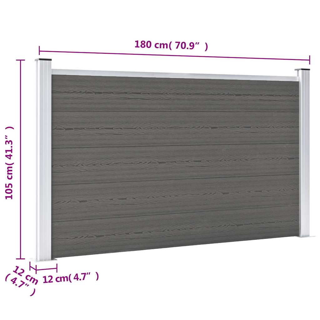 vidaXL Ogrodzenie ogrodowe WPC, 180x105 cm, szare