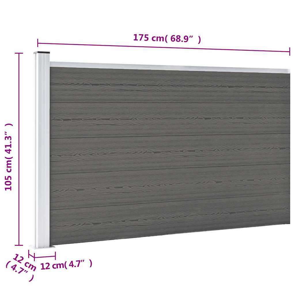 vidaXL Ogrodzenie ogrodowe WPC, 175x105 cm, szare