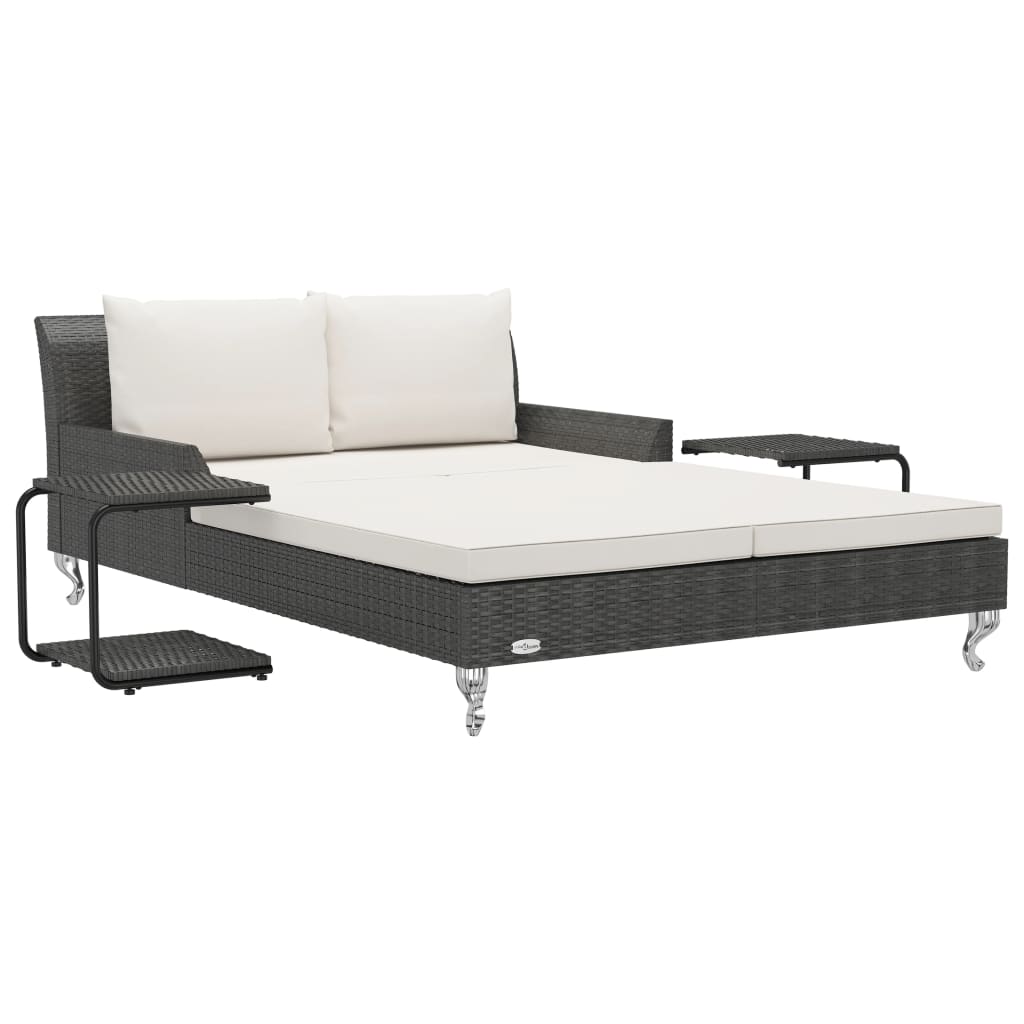 vidaXL 2-osobowe łóżko ogrodowe z poduszkami, rattan PE, czarne