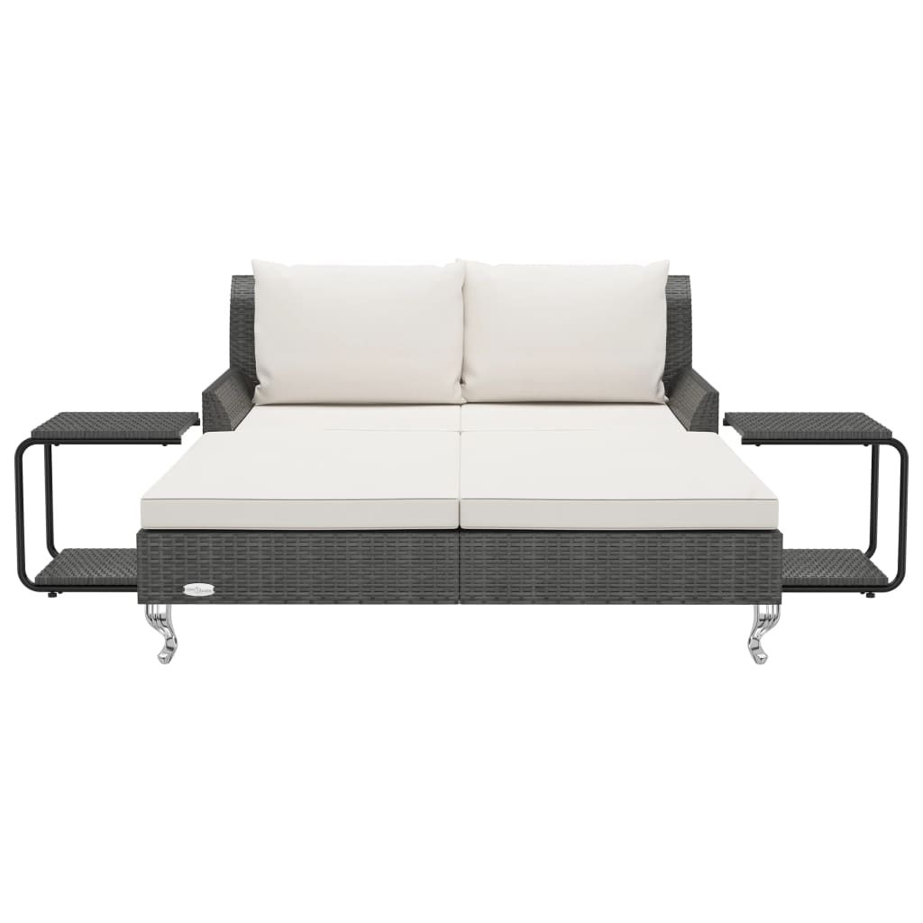 vidaXL 2-osobowe łóżko ogrodowe z poduszkami, rattan PE, czarne