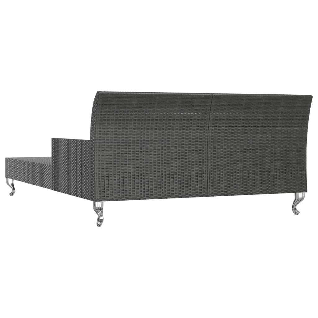 vidaXL 2-osobowe łóżko ogrodowe z poduszkami, rattan PE, czarne
