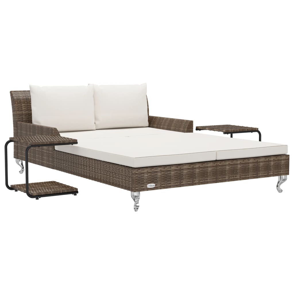 vidaXL 2-osobowe łóżko ogrodowe z poduszkami, rattan PE, brązowe