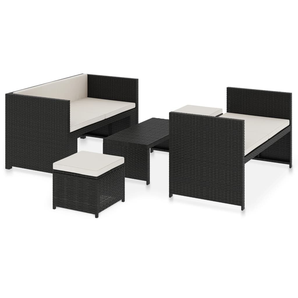 vidaXL 5-cz. zestaw mebli do ogrodu, poduszki, rattan PE, czarny