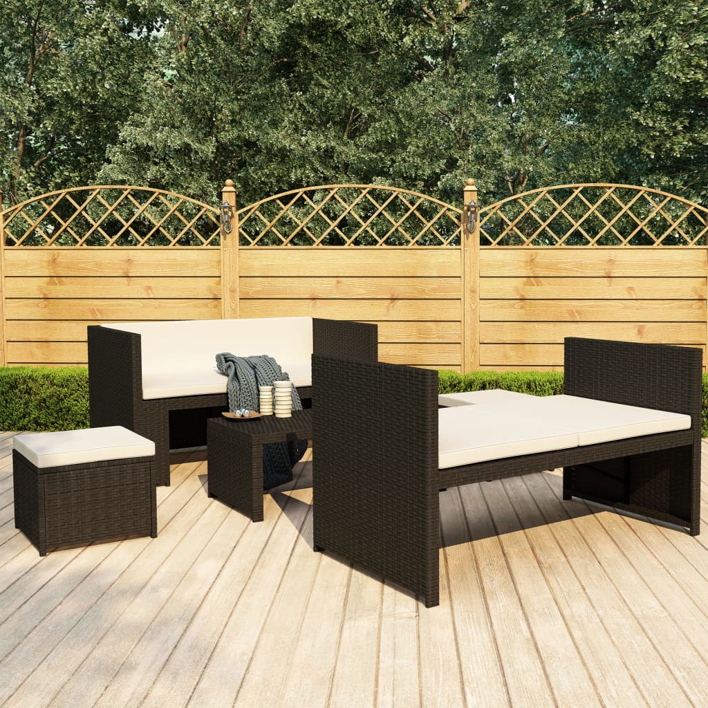 vidaXL 5-cz. zestaw mebli do ogrodu, poduszki, rattan PE, czarny