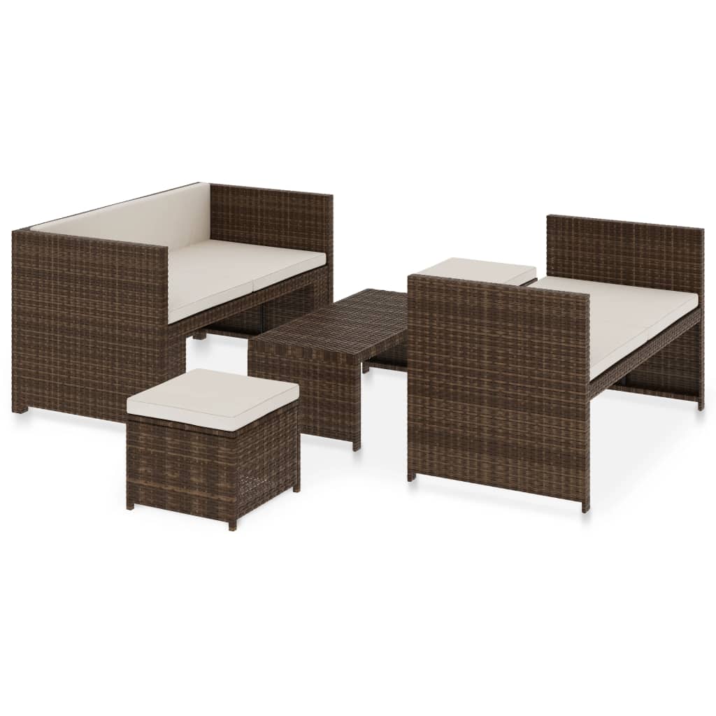 vidaXL 5-cz. zestaw mebli do ogrodu, poduszki, rattan PE, brązowy