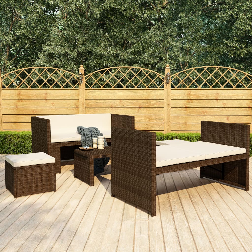 vidaXL 5-cz. zestaw mebli do ogrodu, poduszki, rattan PE, brązowy