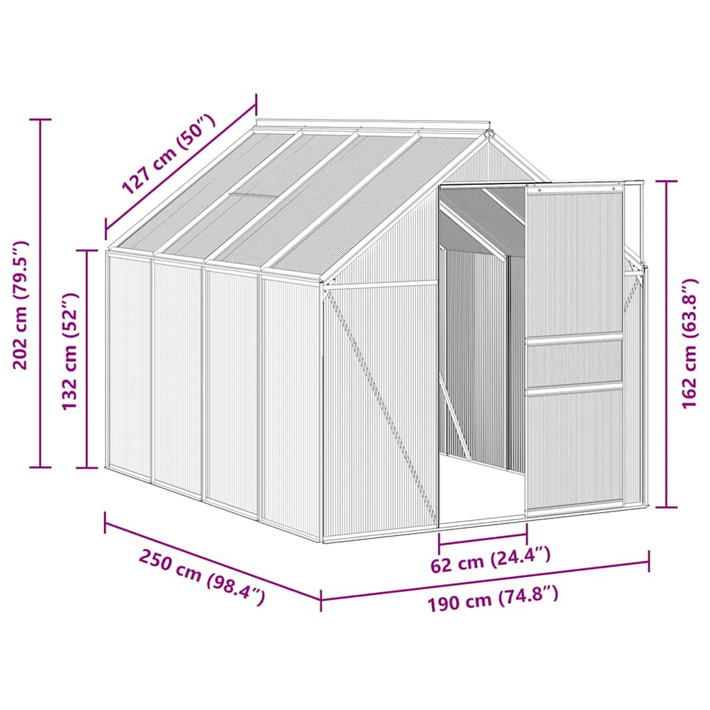 vidaXL Szklarnia z ramą podstawy, antracytowa, aluminiowa, 4,75 m²