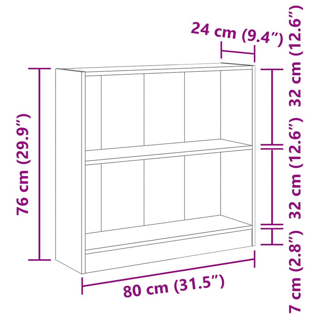 vidaXL Regał biblioteczny Sonoma Oak 80x24x75 cm Drewno klejone