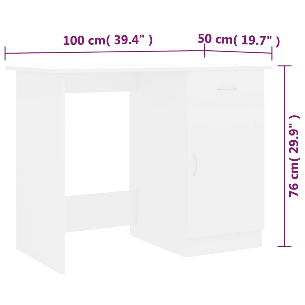 vidaXL Biurko, białe, 100x50x76 cm, materiał drewnopochodny