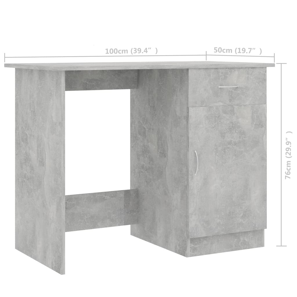 vidaXL Biurko, szarość betonu, 100x50x76 cm, materiał drewnopochodny