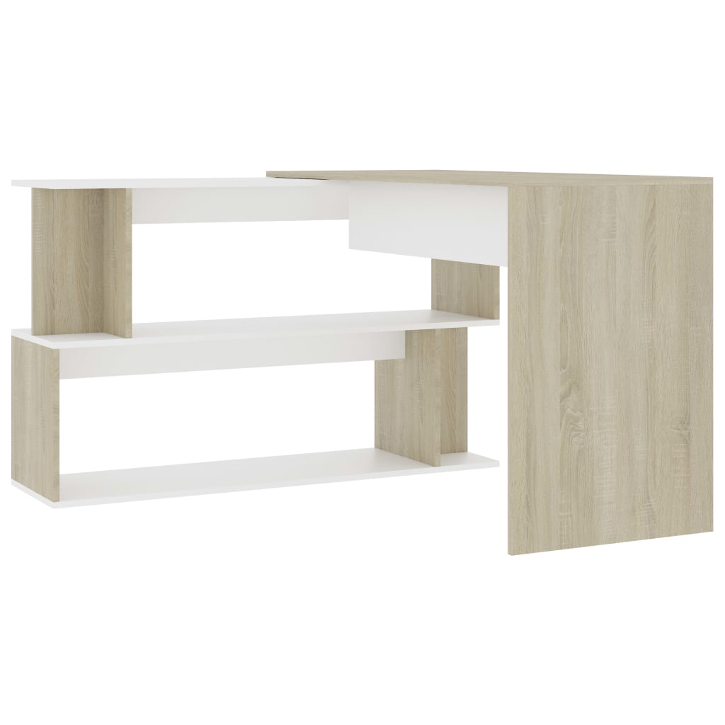 vidaXL Biurko narożne, biel i dąb sonoma, 200x50x76 cm