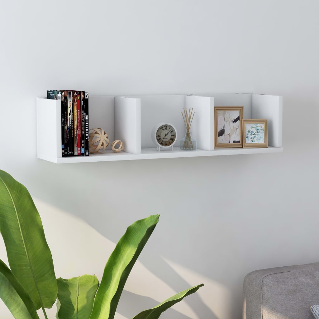 vidaXL Półka na płyty CD, biała, 75x18x18 cm, materiał drewnopochodny
