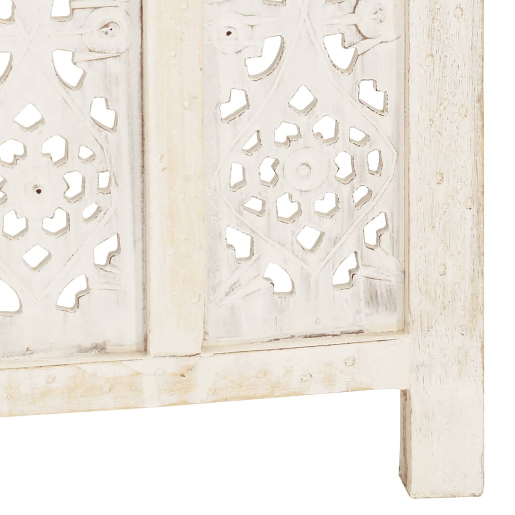 vidaXL Parawan 5-panelowy, rzeźbiony, biały, 200x165 cm, drewno mango