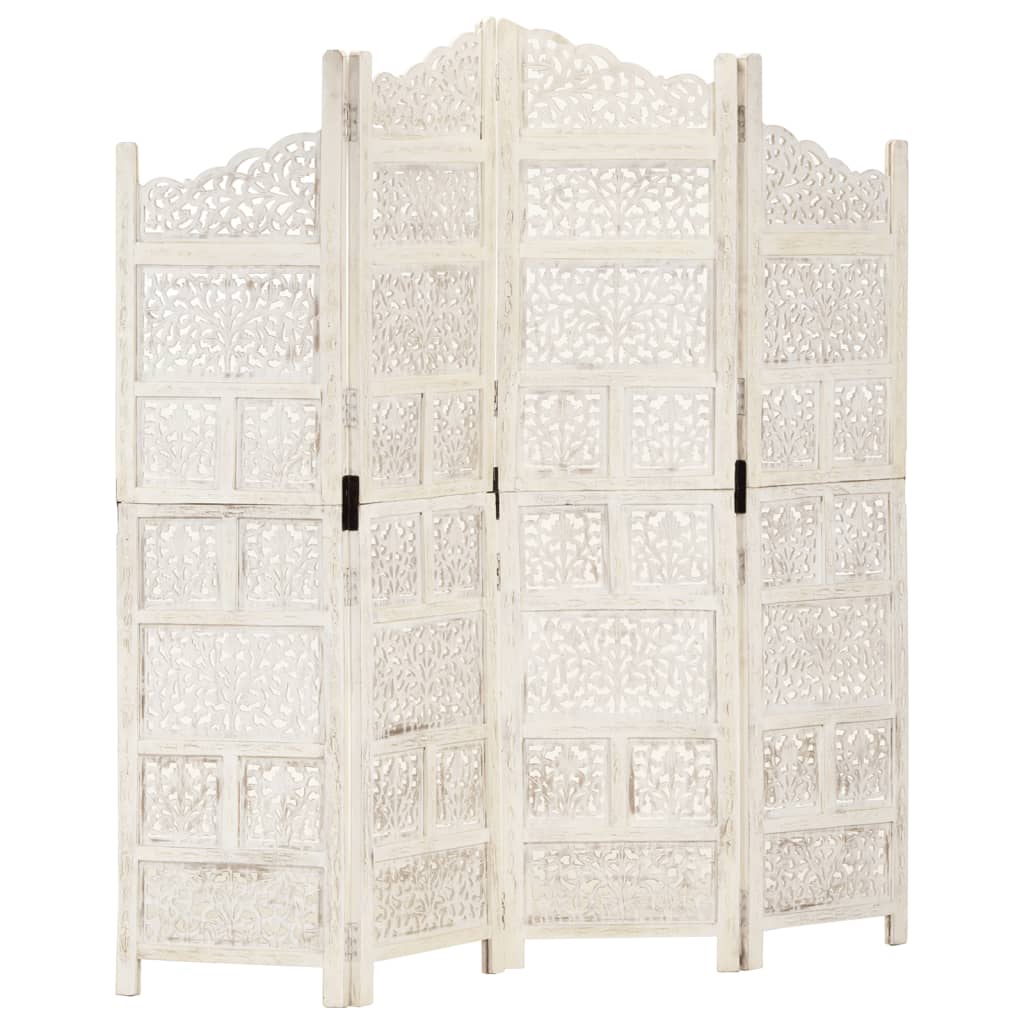 vidaXL Parawan 4-panelowy, rzeźbiony, biały, 160x165 cm, drewno mango