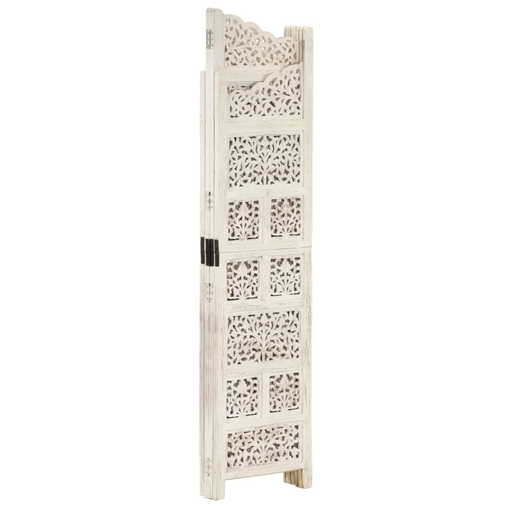 vidaXL Parawan 4-panelowy, rzeźbiony, biały, 160x165 cm, drewno mango